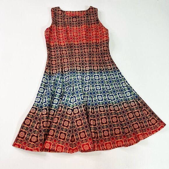 Julian Taylor Fit & Flare Dress Womens 10 Multicolor Geometric Sleeveless - Picture 1 of 11